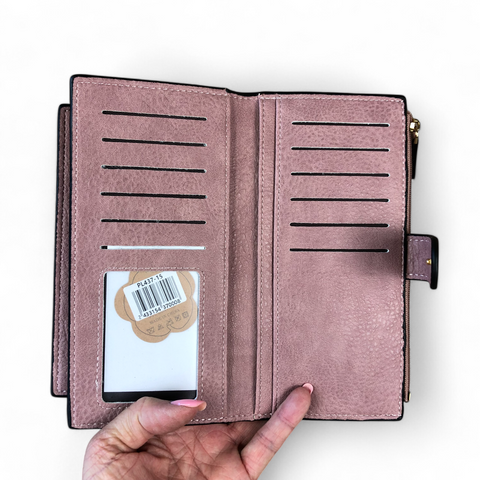 Cotton Road Wallet: Large PINK PU Leather Wallet with CLIP