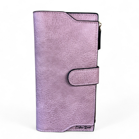 Cotton Road Wallet: Large PINK PU Leather Wallet with CLIP