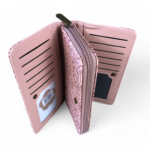Cotton Road Wallet: Large PINK PU Leather Wallet with EMBOSSED Pattern detailing