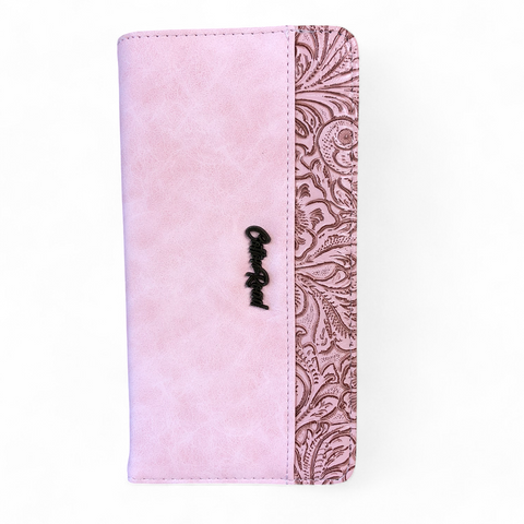 Cotton Road Wallet: Large PINK PU Leather Wallet with EMBOSSED Pattern detailing