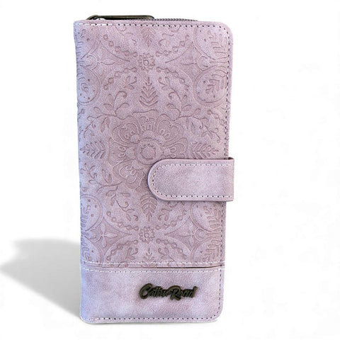 Cotton Road Wallet: Large PINK PU Leather Wallet with EMBOSSED Print
