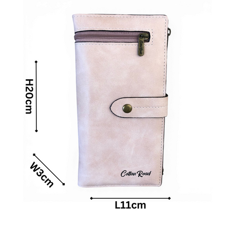 Cotton Road Wallet: Large PINK PU Leather Wallet with OUTSIDE ZIP Pocket