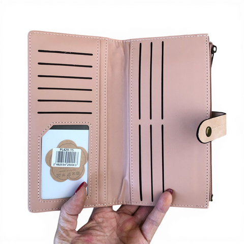 Cotton Road Wallet: Large PINK PU Leather Wallet with OUTSIDE ZIP Pocket