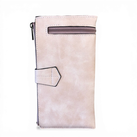 Cotton Road Wallet: Large PINK PU Leather Wallet with OUTSIDE ZIP Pocket