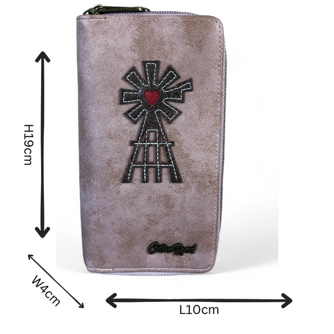 Cotton Road Wallet: Large PINK PU Leather Wallet with WINDMILL