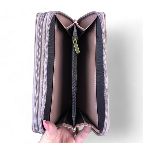 Cotton Road Wallet: Large PINK PU Leather Wallet with WINDMILL