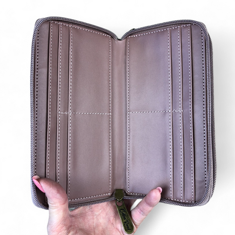 Cotton Road Wallet: Large PINK PU Leather Wallet with WINDMILL