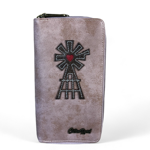 Cotton Road Wallet: Large PINK PU Leather Wallet with WINDMILL