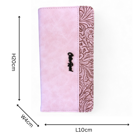 Cotton Road Wallet: Large PINK PU Leather with EMBOSSED Pattern detailing