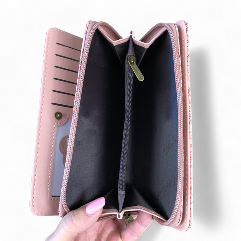 Cotton Road Wallet: Large PINK PU Leather with EMBOSSED Pattern detailing