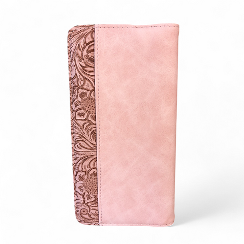 Cotton Road Wallet: Large PINK PU Leather with EMBOSSED Pattern detailing