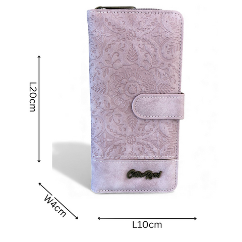 Cotton Road Wallet: Large PINK PU Leather with EMBOSSED Print