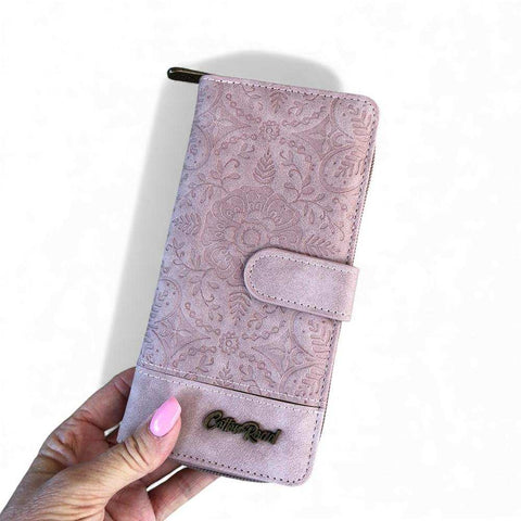 Cotton Road Wallet: Large PINK PU Leather with EMBOSSED Print