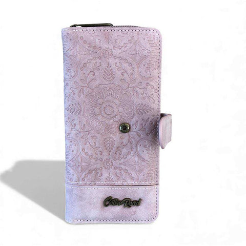 Cotton Road Wallet: Large PINK PU Leather with EMBOSSED Print