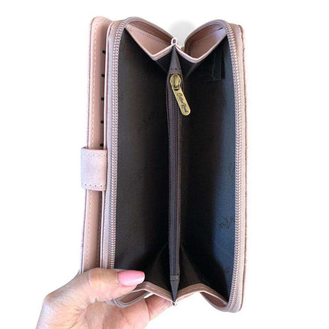 Cotton Road Wallet: Large PINK PU Leather with EMBOSSED Print