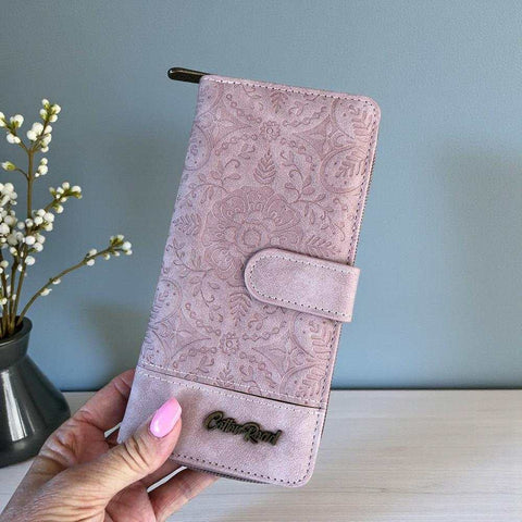 Cotton Road Wallet: Large PINK PU Leather with EMBOSSED Print