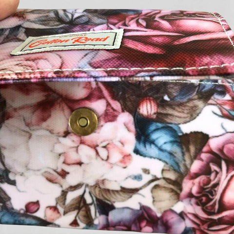 Cotton Road Wallet: Large PINK PVC Cellphone Sling Wallet with ROSES Design