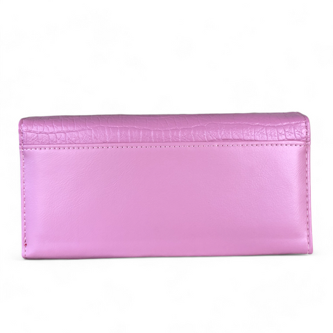 Cotton Road Wallet: Large PINK Tri-fold PU Leather Wallet with PATTERNED Panel