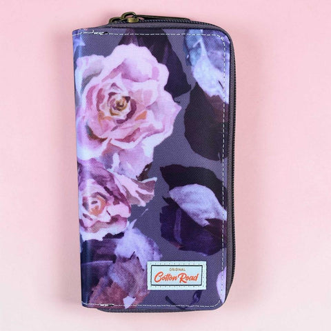 Cotton Road Wallet: Large PURPLE FLORAL PVC Wallet