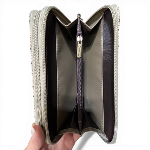 Cotton Road Wallet: Large Printed KHAKI PU Leather Wallet with TAN Trim