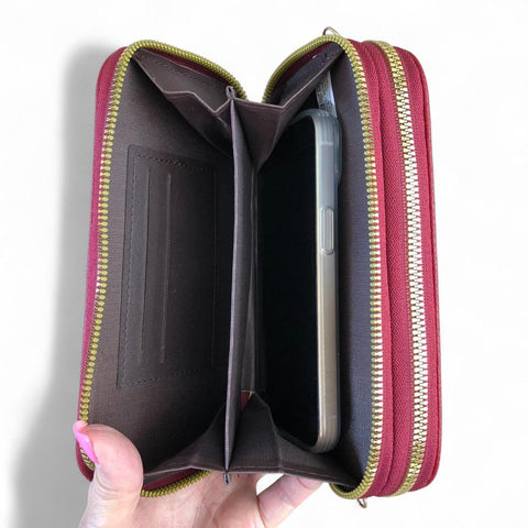 Cotton Road Wallet: Large RED PU Leather Cellphone Sling Wallet