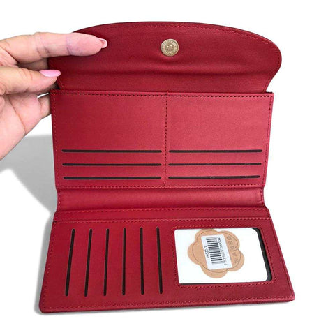 Cotton Road Wallet: Large RED PU Leather Wallet with CLIP