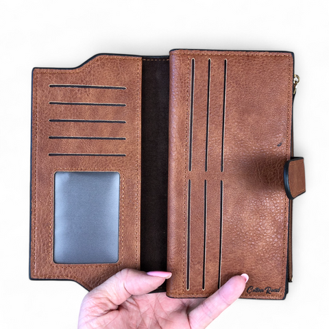 Cotton Road Wallet: Large TAN PU Leather Wallet with CLIP