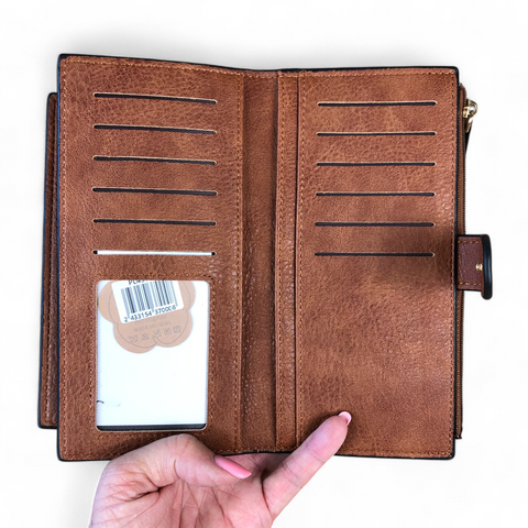 Cotton Road Wallet: Large TAN PU Leather Wallet with CLIP