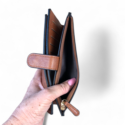 Cotton Road Wallet: Large TAN PU Leather Wallet with CLIP
