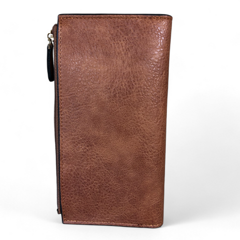 Cotton Road Wallet: Large TAN PU Leather Wallet with CLIP