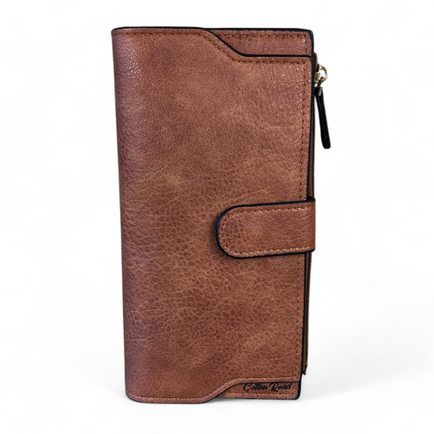 Cotton Road Wallet: Large TAN PU Leather Wallet with CLIP
