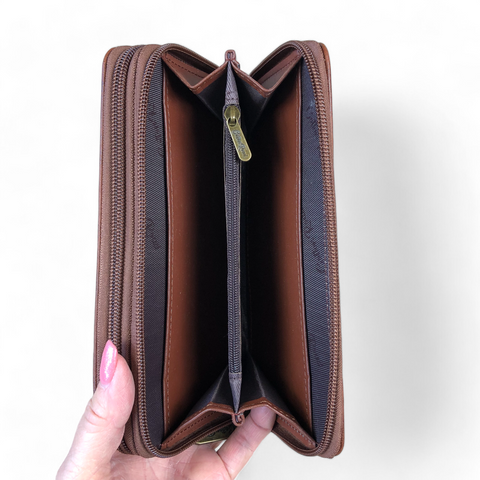 Cotton Road Wallet: Large TAN PU Leather Wallet with WINDMILL