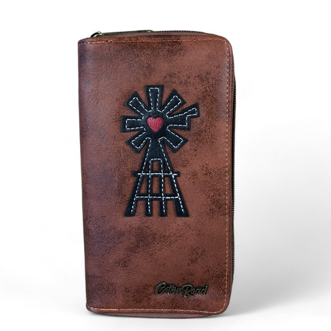 Cotton Road Wallet: Large TAN PU Leather Wallet with WINDMILL
