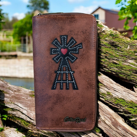 Cotton Road Wallet: Large TAN PU Leather Wallet with WINDMILL