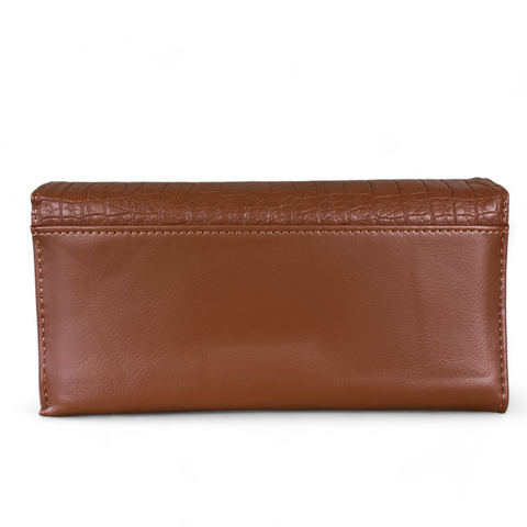 Cotton Road Wallet: Large TAN Tri-fold PU Leather Wallet with PATTERNED Panel