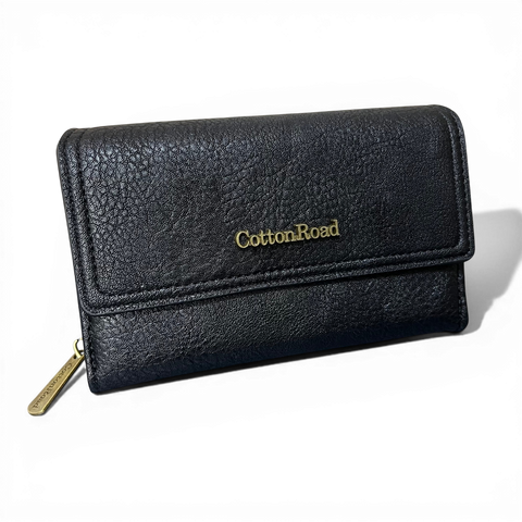 Cotton Road Wallet: MEDIUM BLACK PU Leather