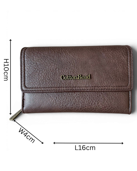 Cotton Road Wallet: MEDIUM BROWN PU Leather Compact & Stylish