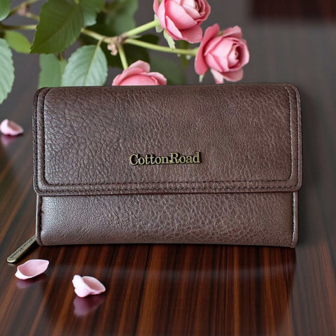 Cotton Road Wallet: MEDIUM BROWN PU Leather Compact & Stylish