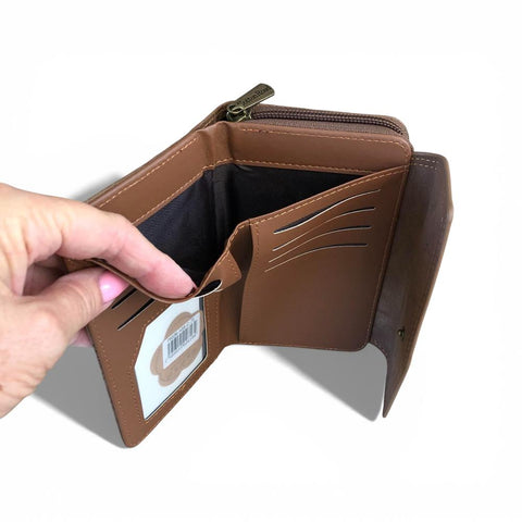 Cotton Road Wallet: MEDIUM BROWN PU Leather Wallet with EMBOSSED Print