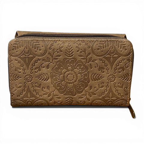 Cotton Road Wallet: MEDIUM BROWN PU Leather Wallet with EMBOSSED Print