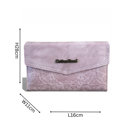 Cotton Road Wallet: MEDIUM PINK PU Leather with EMBOSSED Print