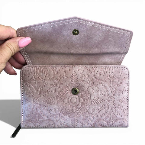 Cotton Road Wallet: MEDIUM PINK PU Leather with EMBOSSED Print