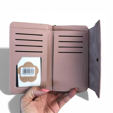 Cotton Road Wallet: MEDIUM PINK PU Leather with EMBOSSED Print