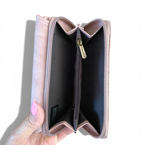 Cotton Road Wallet: MEDIUM PINK PU Leather with EMBOSSED Print