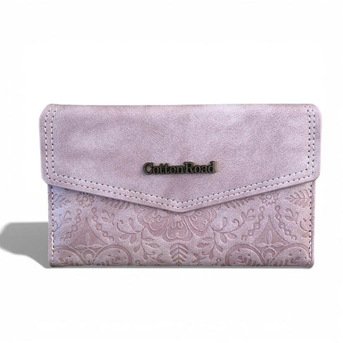 Cotton Road Wallet: MEDIUM PINK PU Leather with EMBOSSED Print