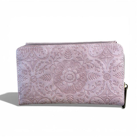 Cotton Road Wallet: MEDIUM PINK PU Leather with EMBOSSED Print