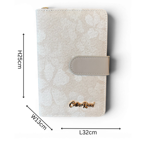 Cotton Road Wallet: Medium BEIGE FLORAL PU Leather with Clip