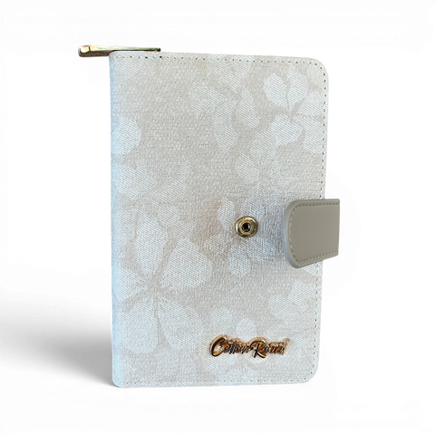 Cotton Road Wallet: Medium BEIGE FLORAL PU Leather with Clip