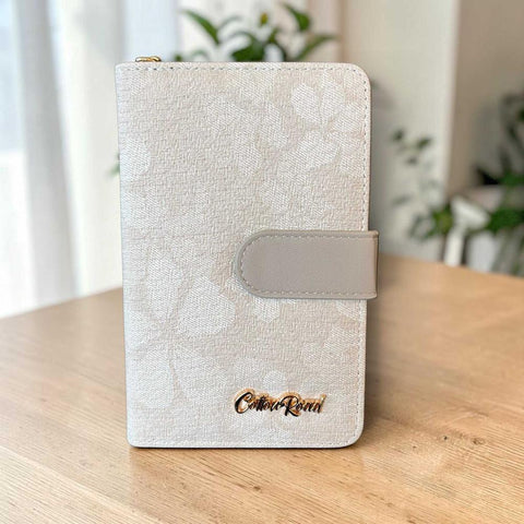 Cotton Road Wallet: Medium BEIGE FLORAL PU Leather with Clip