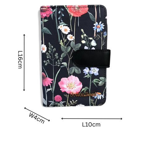 Cotton Road Wallet: Medium BLACK FLORAL PU Leather